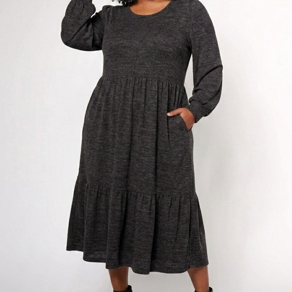 Denim & Co Canyon Retreat Easy Midi Boot Dress-Washed Black-Size US 1X